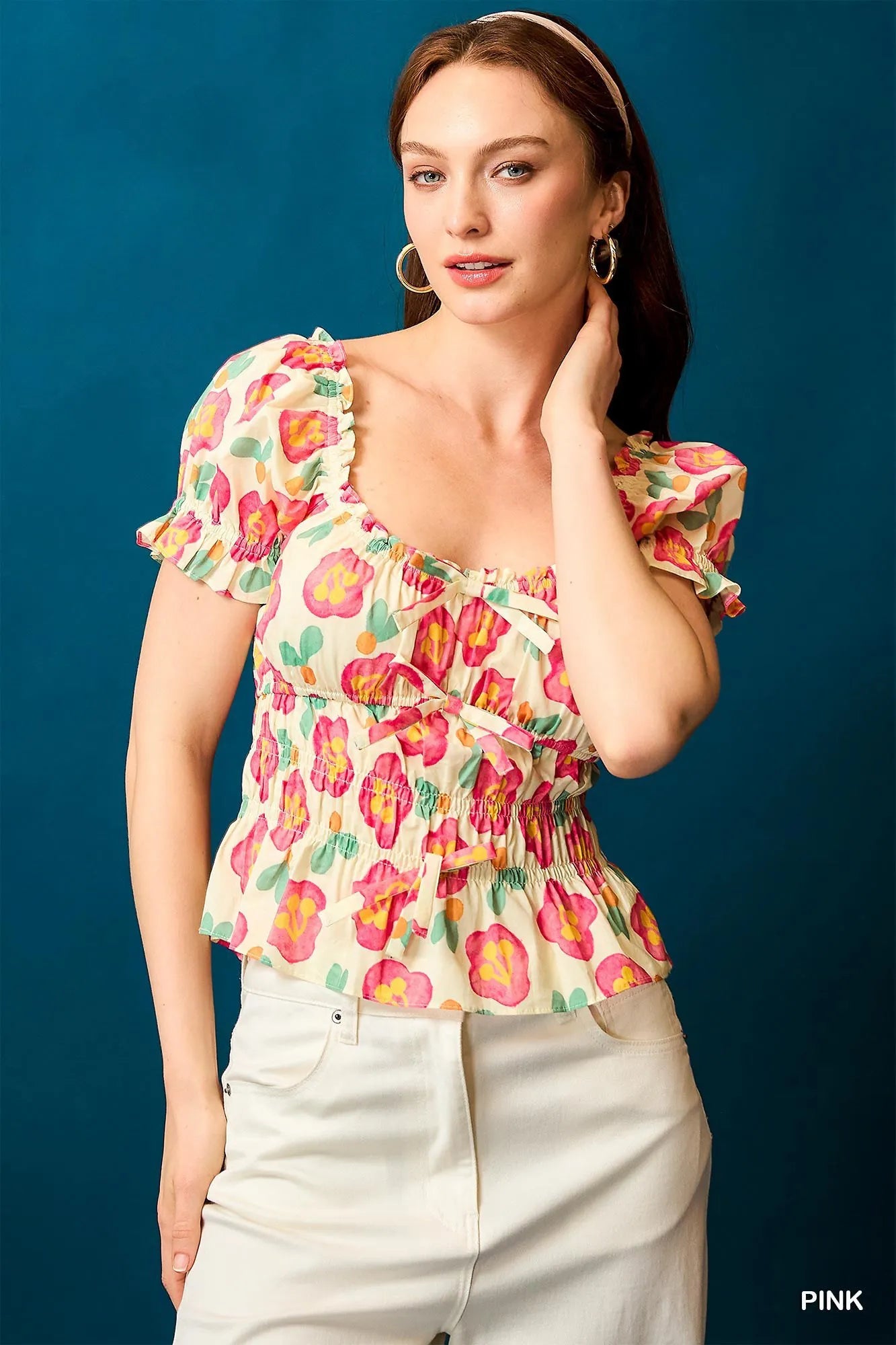 Smocked Floral Peplum Top