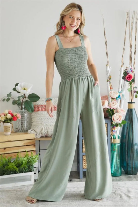 Smocking Top Wide Leg Jumpsuit