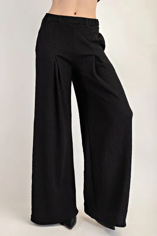 Full Size Textured Wide-Leg Pants with Pockets Plus Size