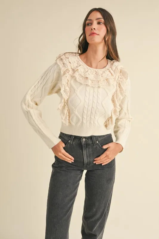 Ruffled Lace Crochet Sweater