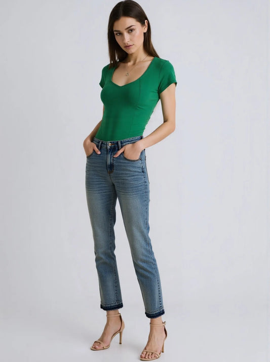 Full Size Mid Rise Rigid Magic Release Hem Jeans