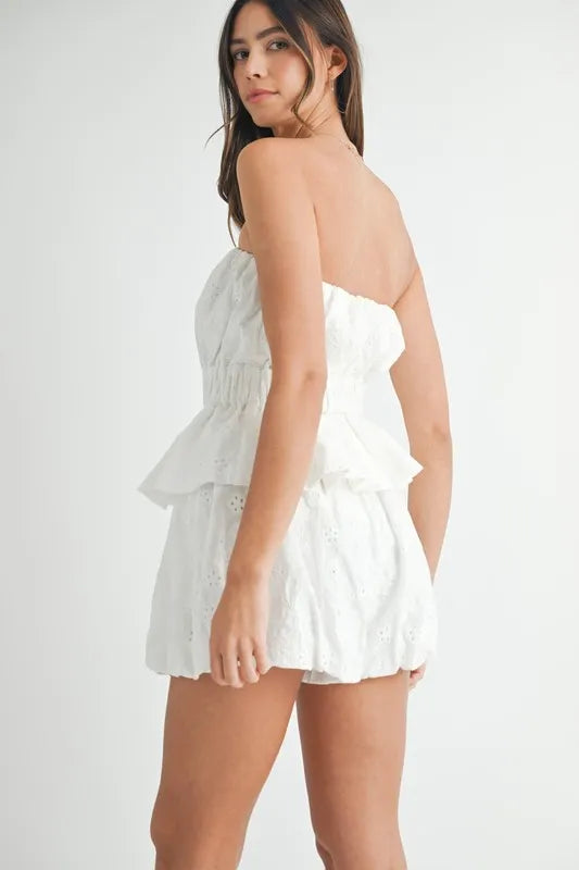 Floral Eyelet Lace Tube Top and Short Set