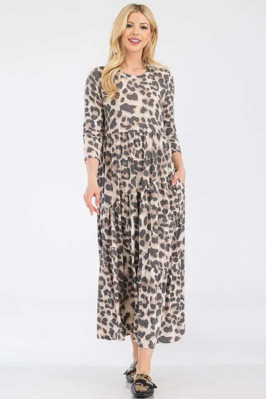 Full Size Leopard Print Asymmetric Tiered Midi-Dress Plus Size