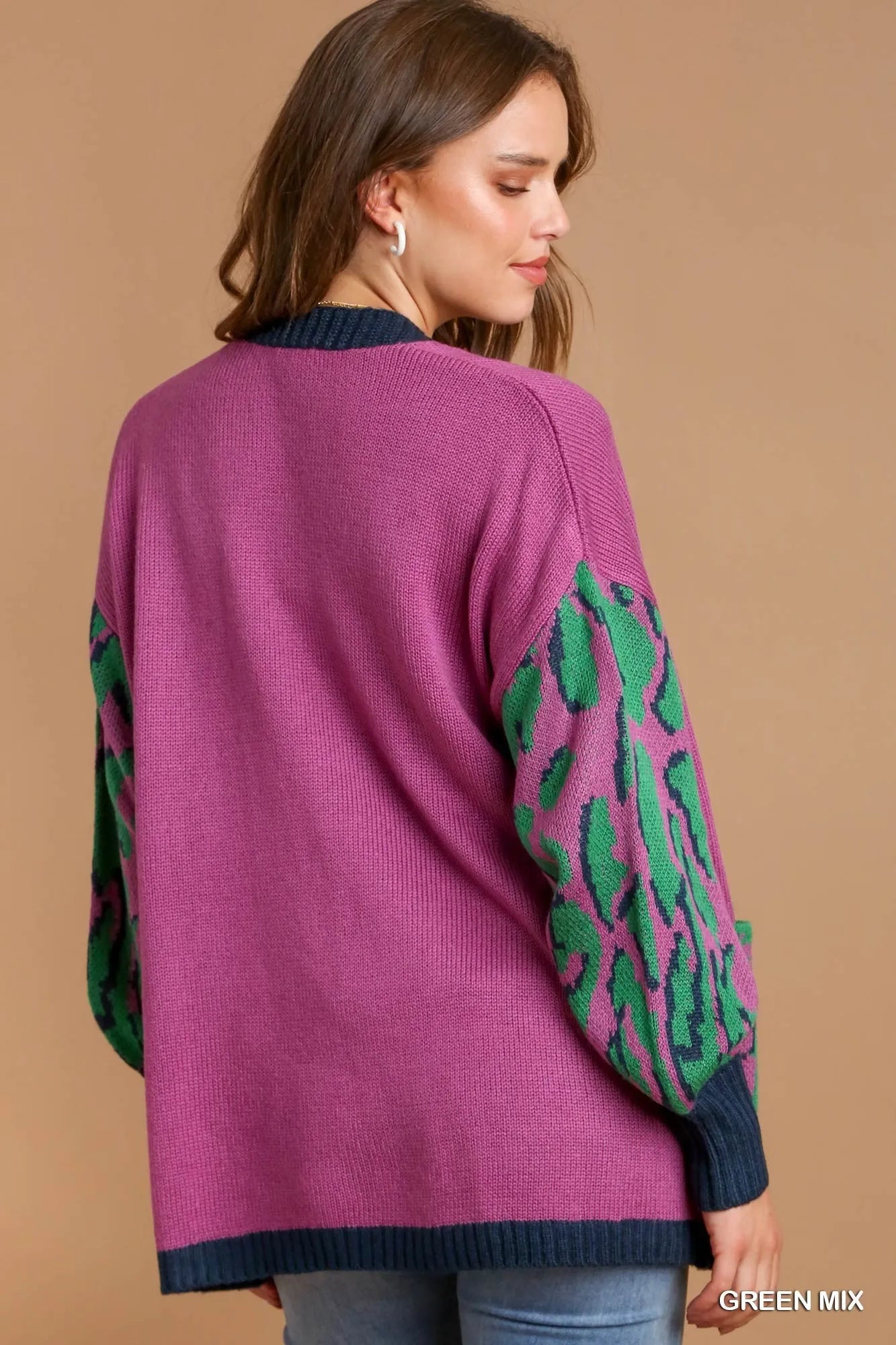 Wild Pattern Open Front Sweater Cardigan