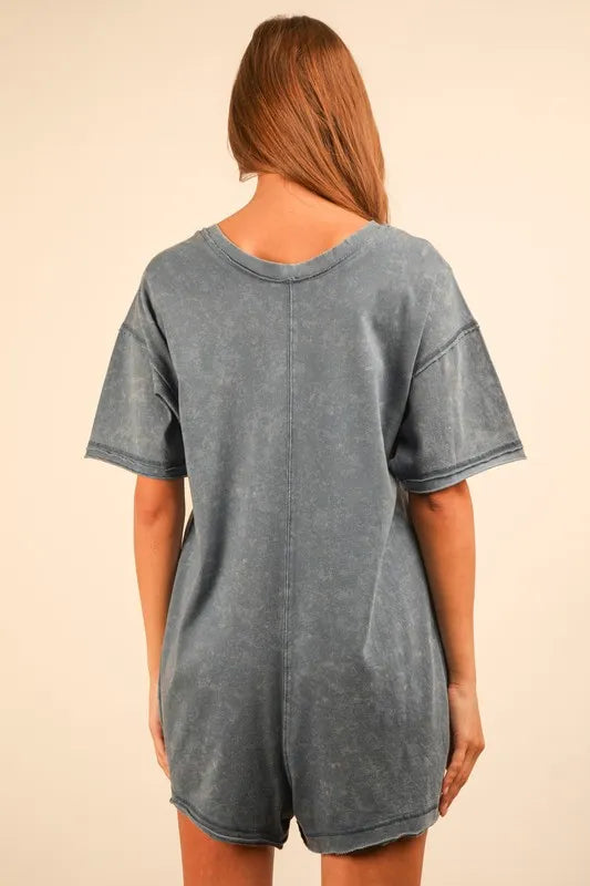 Plus Size Mineral Washed Casual Knit Romper