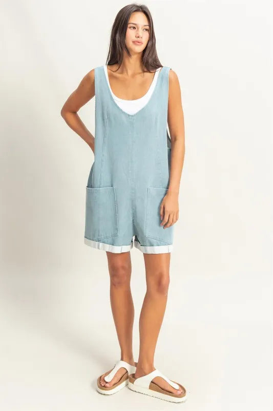 V-Neck Pocket Detail Romper