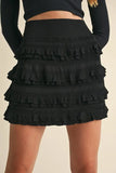 Ruffled Detail High Waist Knit Mini Skirt
