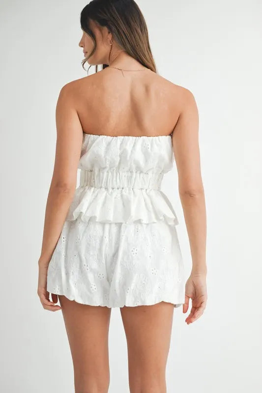 Floral Eyelet Lace Tube Top and Short Set