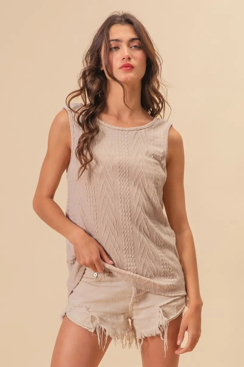 Textured Sweather Knit Twist Back Sleeveless Top