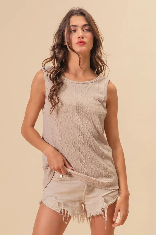 Textured Sweather Knit Twist Back Sleeveless Top
