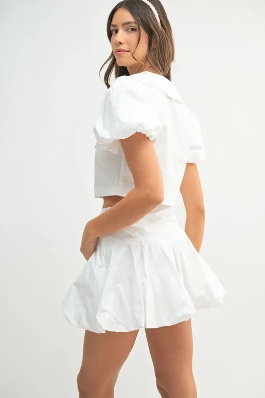 Puff Sleeve Button Down Top and Bubble Skirt Set