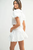 Puff Sleeve Button Down Top and Bubble Skirt Set