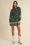 Embroidered Long Sleeve Peasant Mini Dress