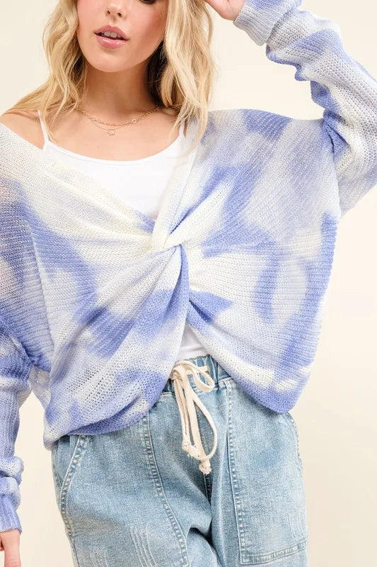 Blue Tie Dye Twisted Sweater