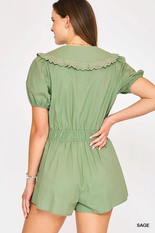Cultured Short Sleeve Button-Front Romper