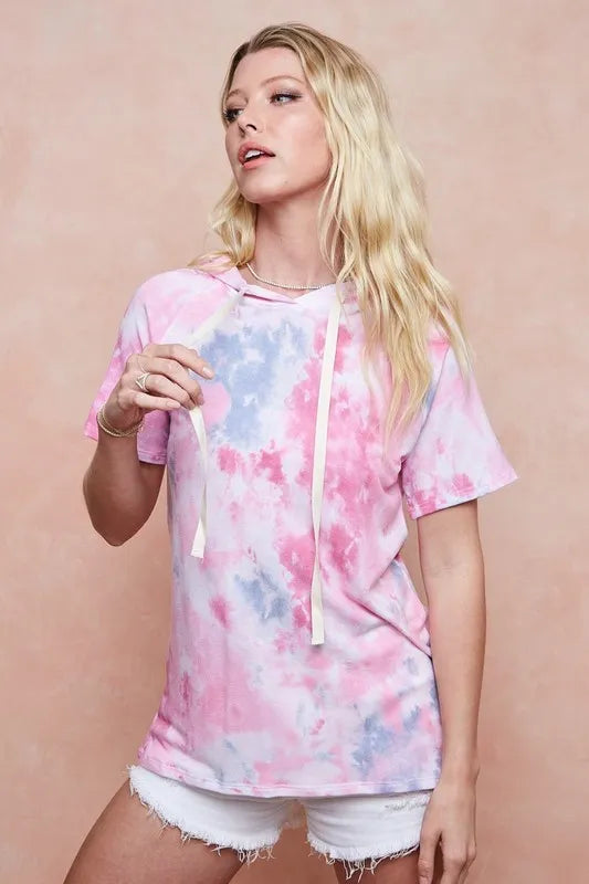 Tie Dye Terry Hoodie with Drawstring