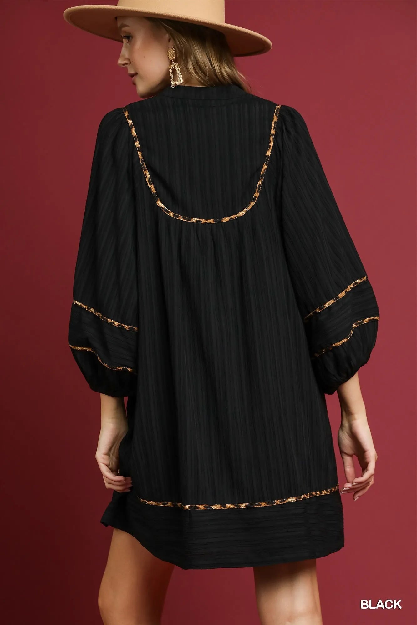 Textured Babydoll Dress with Leopard Accent