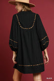Textured Babydoll Dress with Leopard Accent