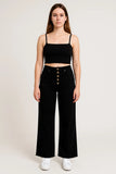 Twill High Waisted Button Fly Wide Leg Pants