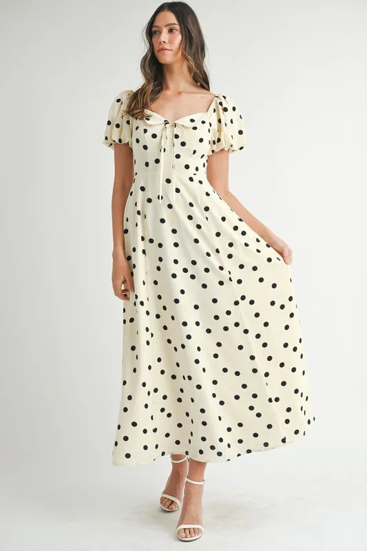 Polka Dot Puff Sleeve Midi Dress