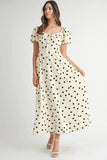 Polka Dot Puff Sleeve Midi Dress