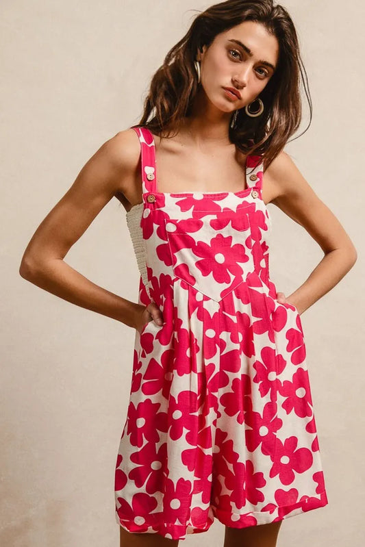 Floral Patterned Sleeveless Romper with Adjustable Straps