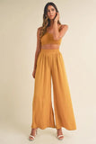 Smocked Bralette Crop Top and Wide Leg Pants Set