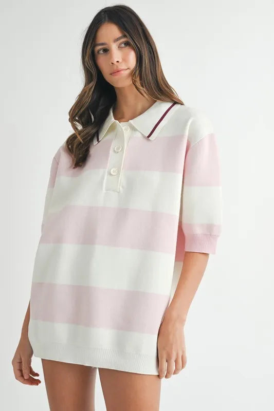 Oversized Stripe Polo Collar Sweater