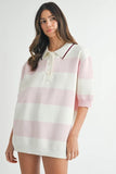 Oversized Stripe Polo Collar Sweater