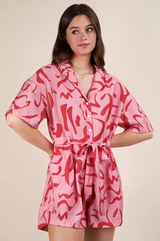 Oversized Printed Button Down Resort Romper