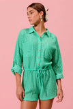 Textured Knit Button Front Romper