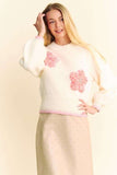 Flower Patch Fuzzy Mock Neck Sweater