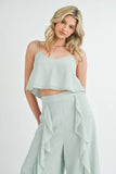 Crop Cami and Ruffled Wide Leg Pants Set