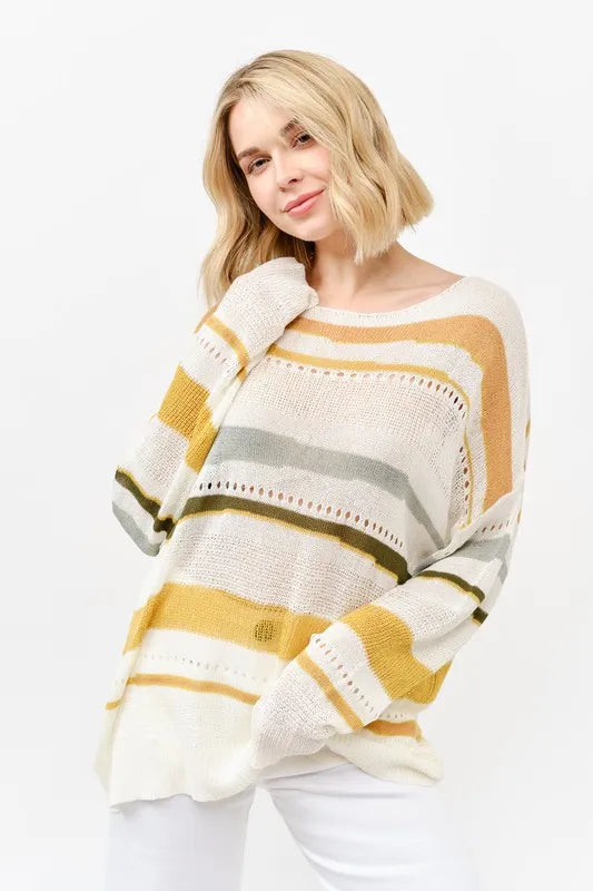 Abstract Striped Light Weight Loose Sweater