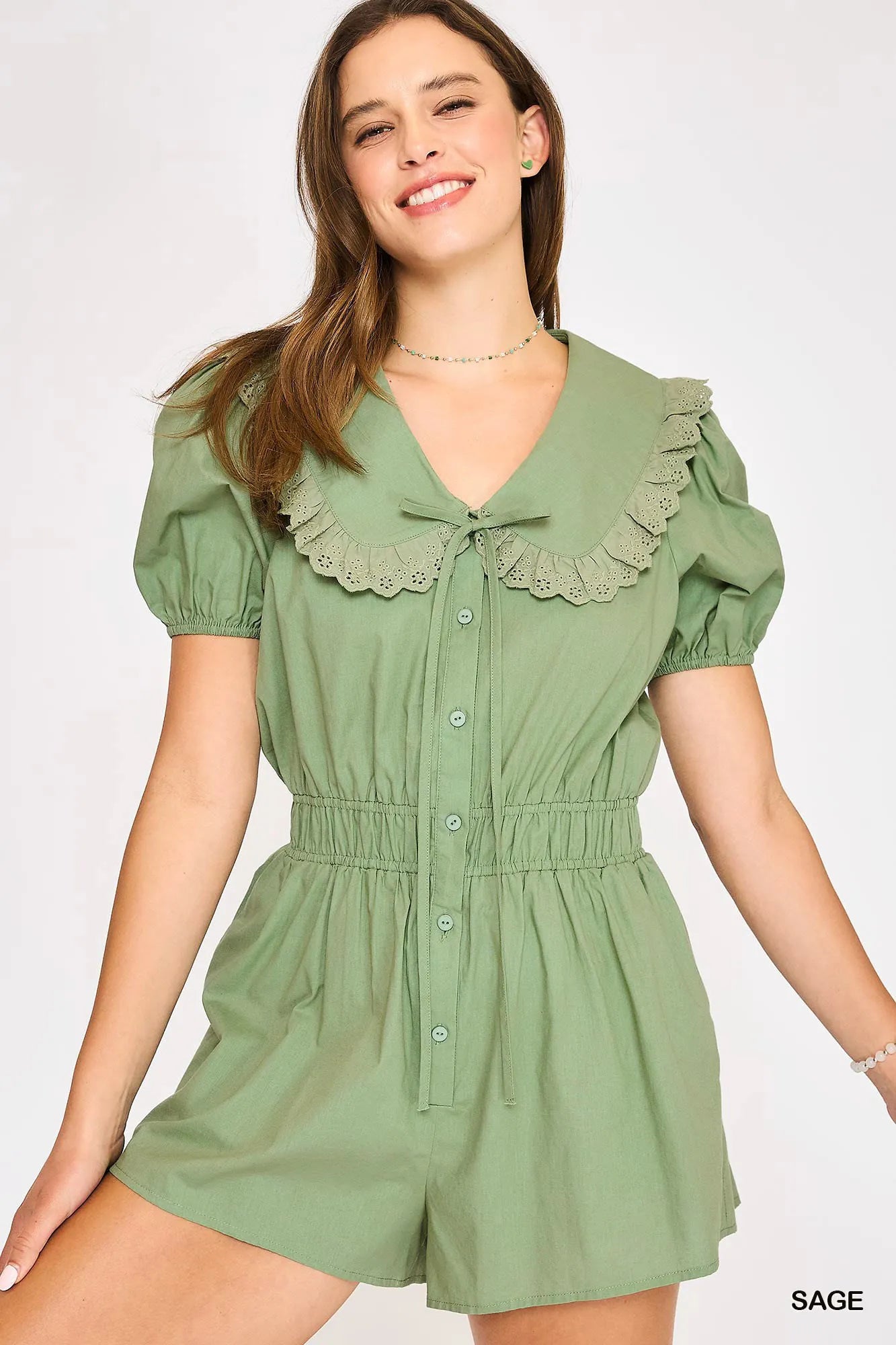 Cultured Short Sleeve Button-Front Romper