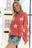 Full Size Star Contrast Round Neck Sweater