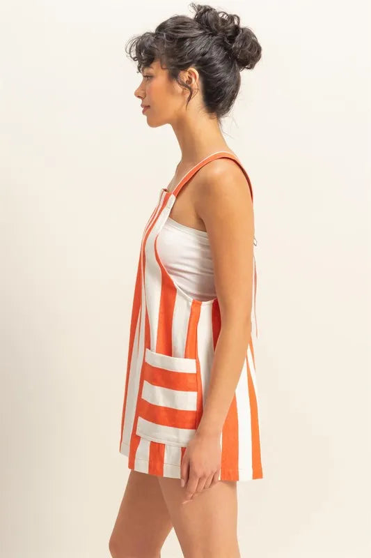 Striped Sleeveless Overall Romper