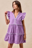 Game Day Flair Contrast Trim Ruffle Dress