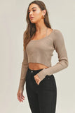 Long Sleeve Crop Sweater Top and Inner Bra Set
