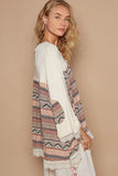 Boho Tribal Print Long Sleeve Blouse with Fringe Trim