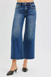 Mid-Rise Crop Raw Edge Wide Hem Jeans