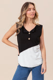 Color Block Contrast Stitching Buttoned Henley Top
