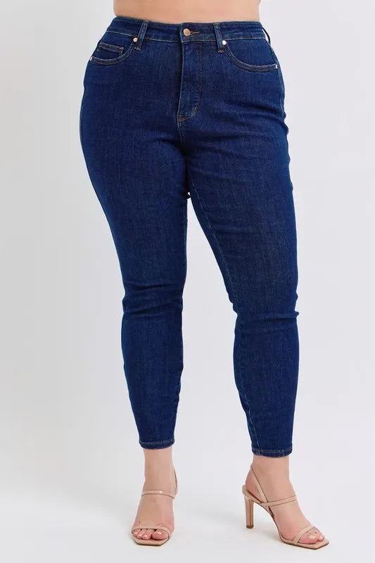 Full Size Midi Rise Tummy Control Classic Skinny Jeans Plus Size