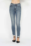 Figure-Flattering Distressed Hem Vintage Wash Slim Jeans