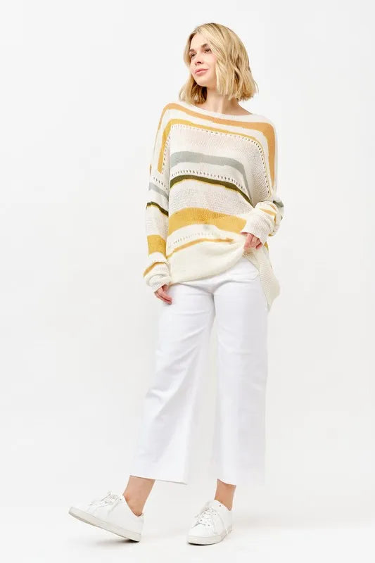 Abstract Striped Light Weight Loose Sweater