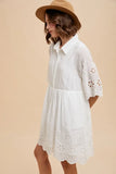 Embroidered Scallop Edge Detail Mini Shirt Dress