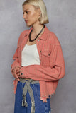Textured Crop Button-Up Jacket with Flap Pockets