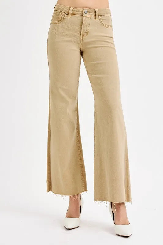 High-Rise Raw Hem Wide Leg Denim