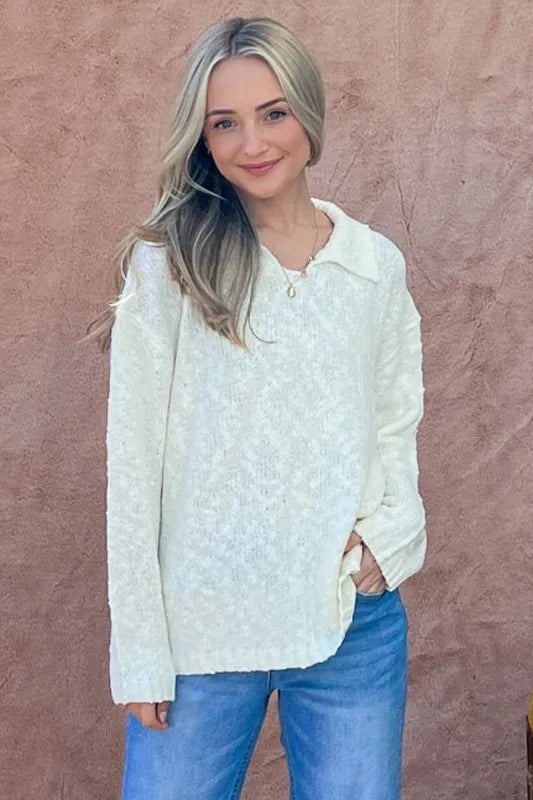 Textured Basic Collar Neck Sweater Pullover