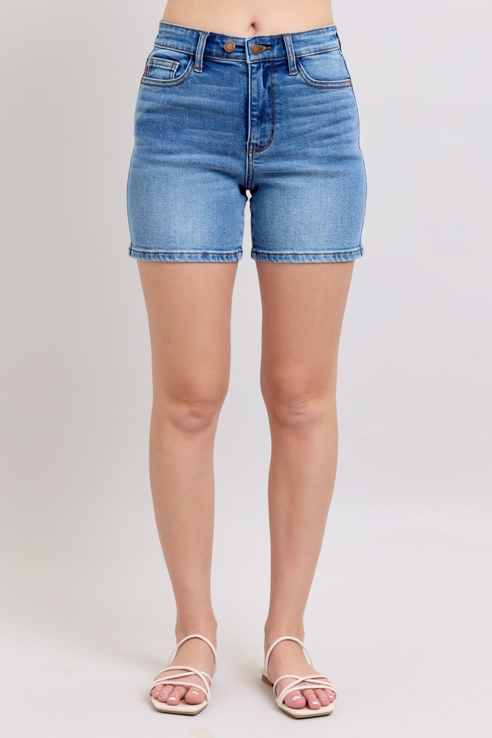 Full Size 2 Button Denim Shorts with Pockets Plus Size